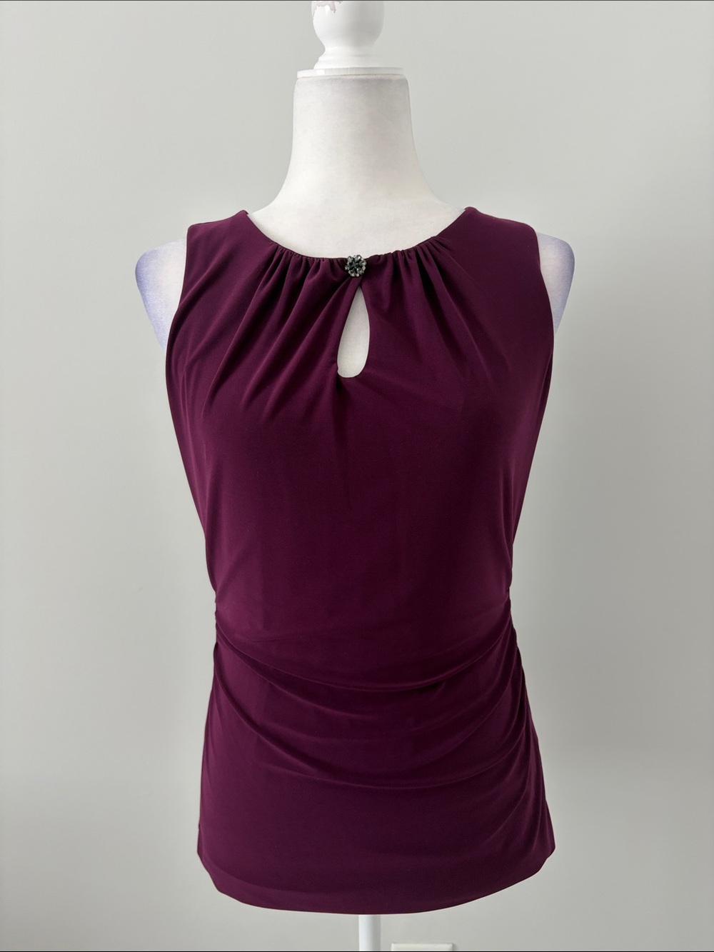 White House Black Market Sleeveless Jewel-Accent Keyhole Top in Plum